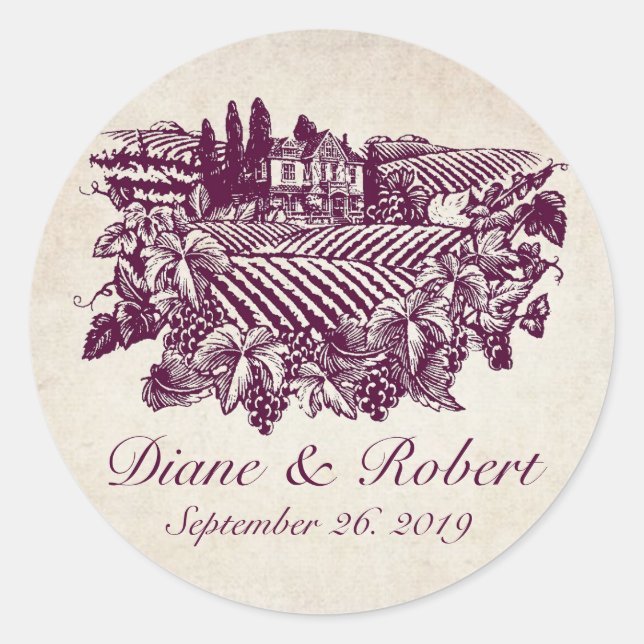 Adesivo Casamento Personalizado de Vintage Vineyard Winery (Frente)
