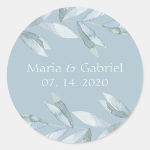 Adesivo Casamento personalizado do azul folhas empoeiradas