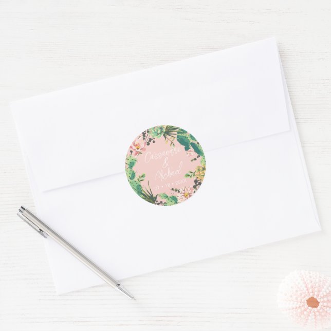 Adesivo Casamento Personalizado Do Deserto Cactus Bloom (Envelope)