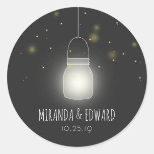 Adesivo Casamento Personalizado do Mason Jar Fireflies Sal