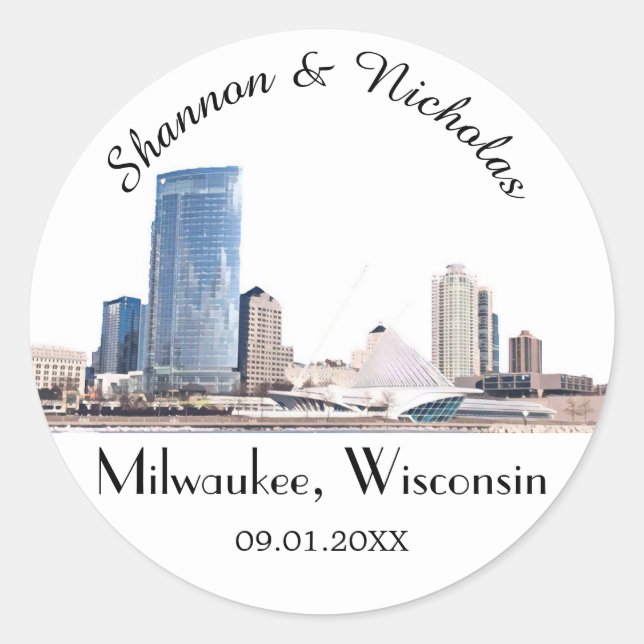 Adesivo Casamento Personalizado do Skyline Milwaukee (Frente)