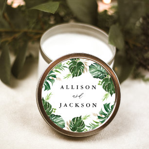 Adesivo Casamento Personalizado Dourado Folhas Tropicais M