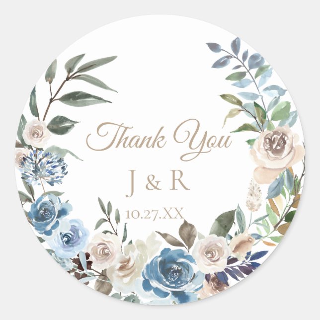 Adesivo Casamento Personalizado Dusty Blue Floral Wreath (Frente)