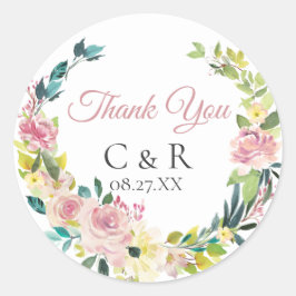 Adesivo Casamento Personalizado Dusty Rosa Floral Wreath