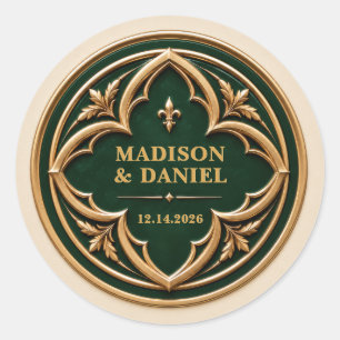 Adesivo Casamento Personalizado Esmeralda Verde e Dourado