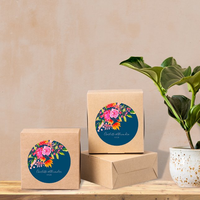 Adesivo Casamento Personalizado Floral de Cor Laranja-Cor- (Criador carregado)