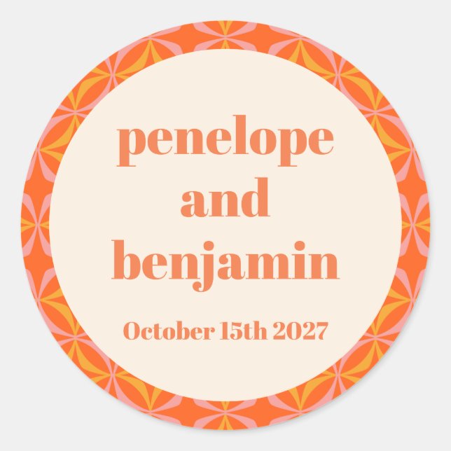 Adesivo Casamento Personalizado Laranja Moderno do meio sé (Frente)