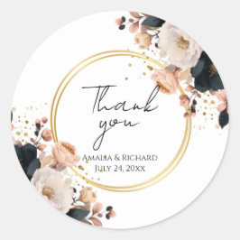 Adesivo Casamento Personalizado “Obrigado” Floral Elegante