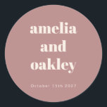 Adesivo Casamento Personalizado Ousado Minimalista Rosa Em<br><div class="desc">Adesivo Redondo Clássico de Casamento Personalizado Ousado Minimalista Boho Rosa Empoeirado Retro Simples</div>