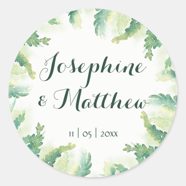 Adesivo Casamento Personalizado por Aquarela Verde Fern (Frente)
