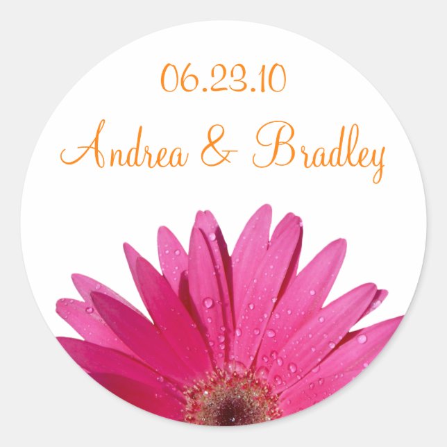 Adesivo Casamento Personalizado Rosa Gerbera Daisy Orange (Frente)
