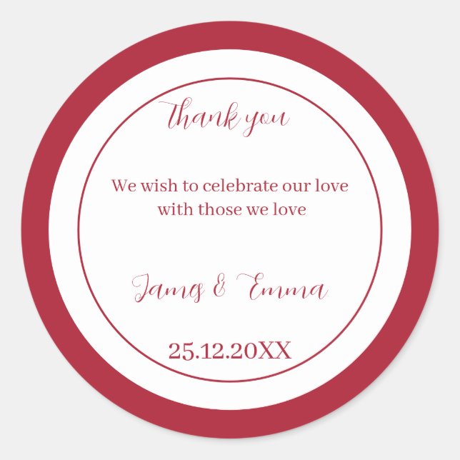 Adesivo Casamento Personalizado Vermelho Simples (Frente)