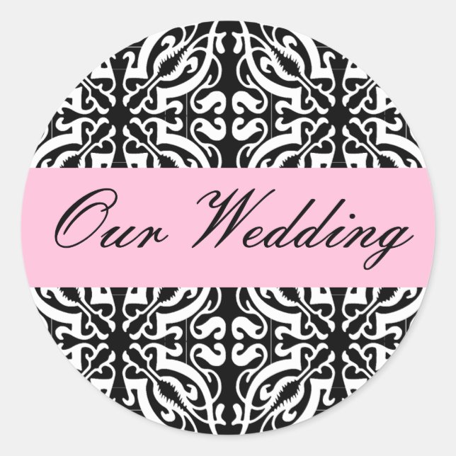 Adesivo Casamento - Personalizável (Black & White Damask) (Frente)