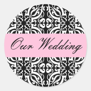 Adesivo Casamento - Personalizável (Black & White Damask)