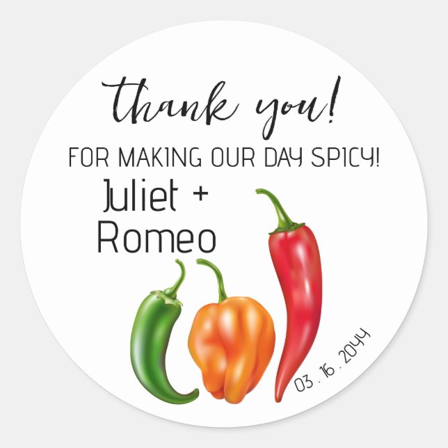 Adesivo Casamento Pimenta Picante Obrigado (Frente)