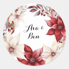 Adesivo Casamento por Aquarela de Poinsettia Vermelha e Br