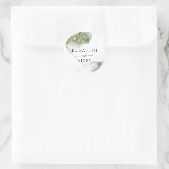 Adesivo Casamento por Aquarela Dourado Verde Moderno (imit (Bolsa)