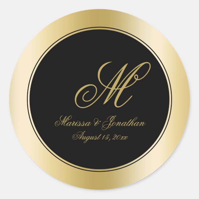 Adesivo Casamento Preto com Script Monograma Dourado Elega (Frente)