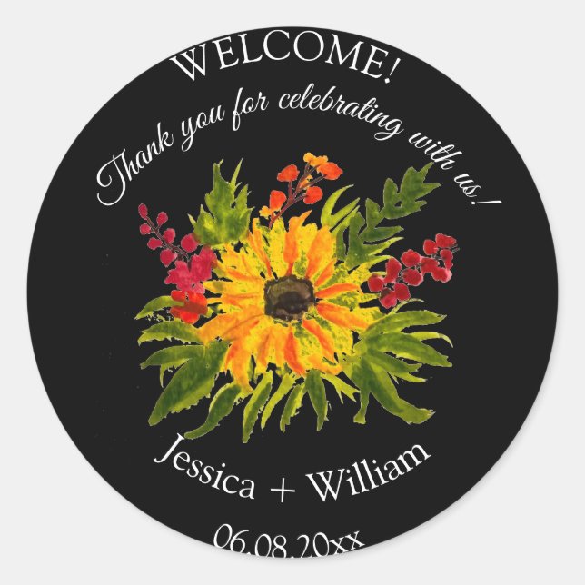 Adesivo Casamento Preto de Cores Negras Rústico de Girasso (Frente)