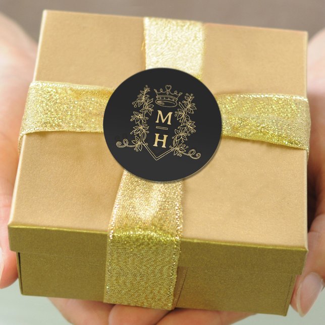 Adesivo Casamento preto de ouro com crista cardíaca monogr (Criador carregado)