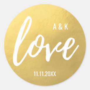 Adesivo Casamento Preto do Monograma Faux Gold Foil LOVE S