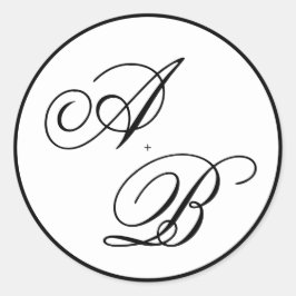 Adesivo Casamento Preto e Branco com Script Monograma Clás