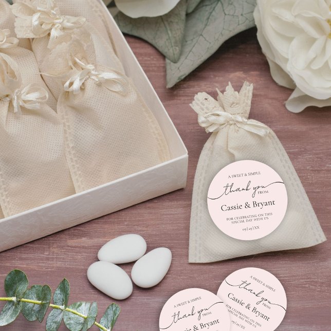 Adesivo Casamento Preto e Branco Moderno Miminal Obrigado (blush pink wedding thank you stickers for favor bags)