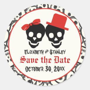 Adesivo Casamento preto vermelho de Halloween Salve a data