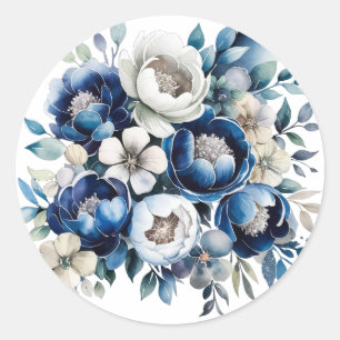 Adesivo Casamento Real Azul e Silver Glittery Peony