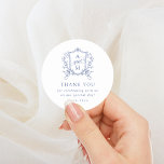 Adesivo Casamento Real Blue Vintage Crest Obrigado<br><div class="desc">Esta bela design faz parte de uma bela coleção! Apresentando um delicado quadro de safra e um texto elegante.</div>