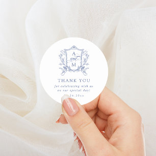 Adesivo Casamento Real Blue Vintage Crest Obrigado