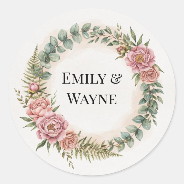Adesivo Casamento Romântico com Flores Rosa e Vegetação (Frente)
