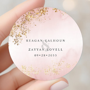 Adesivo Casamento Rosa Bege com Lascas de Ouro Luxo Modern