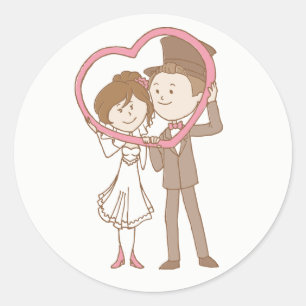 Adesivo Casamento Rosa E Marrom Noiva Noivo Desenho Animad