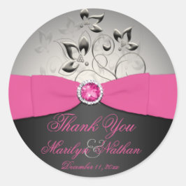 Adesivo Casamento rosa, preto e prateado Obrigado Sticker