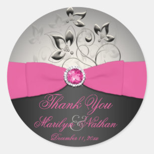Adesivo Casamento rosa, preto e prateado Obrigado Sticker