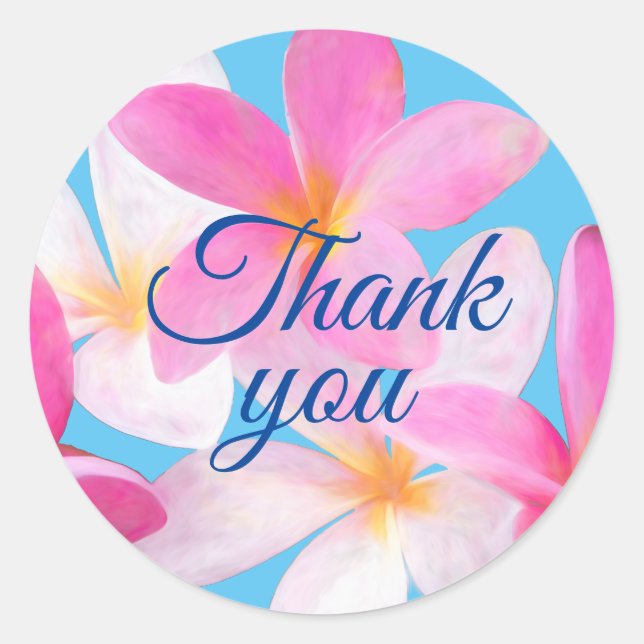 Adesivo Casamento Rosa Tropical de Praia Obrigado (Frente)