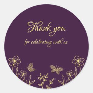 Adesivo Casamento roxo de flor de ouro elegante romântico