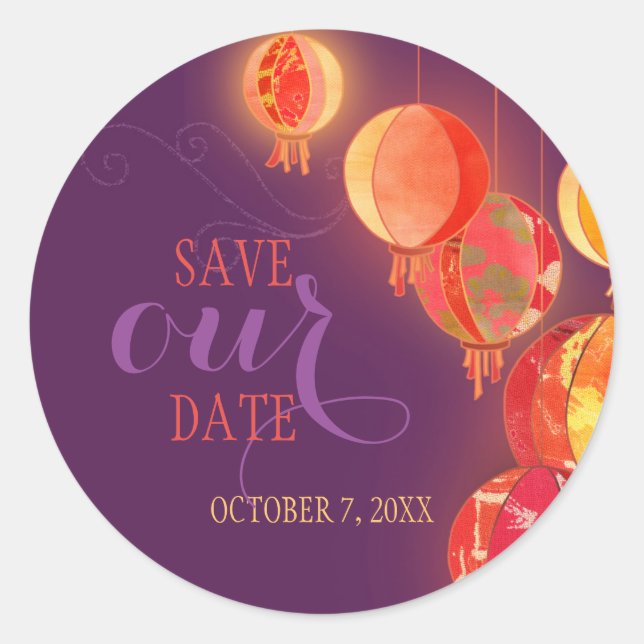 Adesivo Casamento Roxo De Lanternas Vermelhas Salve Nosso  (Frente)