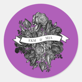 Adesivo Casamento Roxo Elétrico de Rosas Negras e Brancas