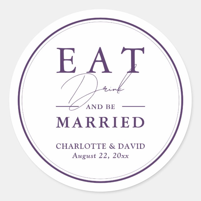 Adesivo Casamento Roxo Moderno com Script Elegante (Frente)