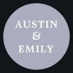 Adesivo Casamento Roxo Moderno Personalizado<br><div class="desc">Veja esses bonitos adesivos modernos para o seu casamento. Eles apresentam um fundo de cores bonito, um roteiro fofo e nomes personalizáveis para a noiva e o noivo adicionarem seu próprio nome. Personalize o texto como quiser para combinar com a sua vibração de casamento. Perfeito para todas as noites precisa...</div>