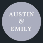 Adesivo Casamento Roxo Moderno Personalizado<br><div class="desc">Veja esses bonitos adesivos modernos para o seu casamento. Eles apresentam um fundo de cores bonito, um roteiro fofo e nomes personalizáveis para a noiva e o noivo adicionarem seu próprio nome. Personalize o texto como quiser para combinar com a sua vibração de casamento. Perfeito para todas as noites precisa...</div>