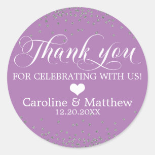 Adesivo Casamento Roxo Sprinkle Silver Obrigado