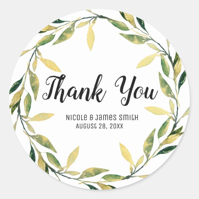 Adesivo Casamento Russo Dourado de Folha Verde Botânica (Frente)
