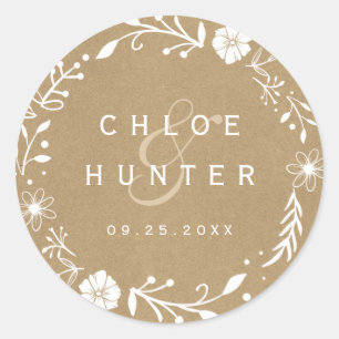 Adesivo Casamento Russo Floral Botânico Faux Kraft