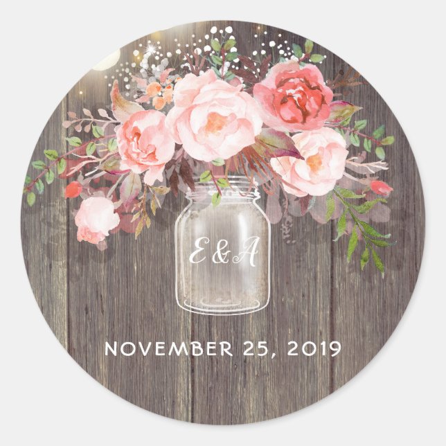 Adesivo Casamento Russo Mason Jar Flowers Rosa (Frente)