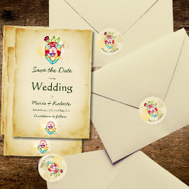 Adesivo Casamento Rustic Anatomical Floral Heart Mexicano