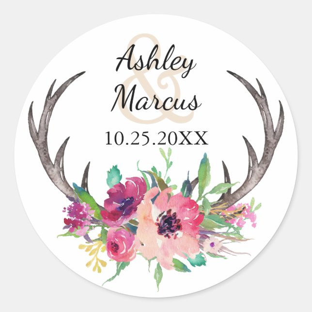 Adesivo Casamento Rustic Antlers Boho Floral Allure (Frente)