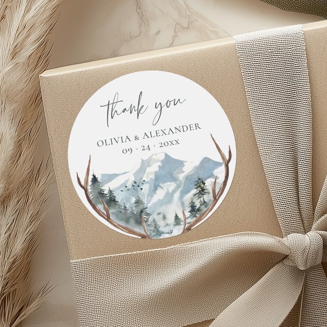 Adesivo Casamento Rustic Antlers Mountain Obrigado (Criador carregado)